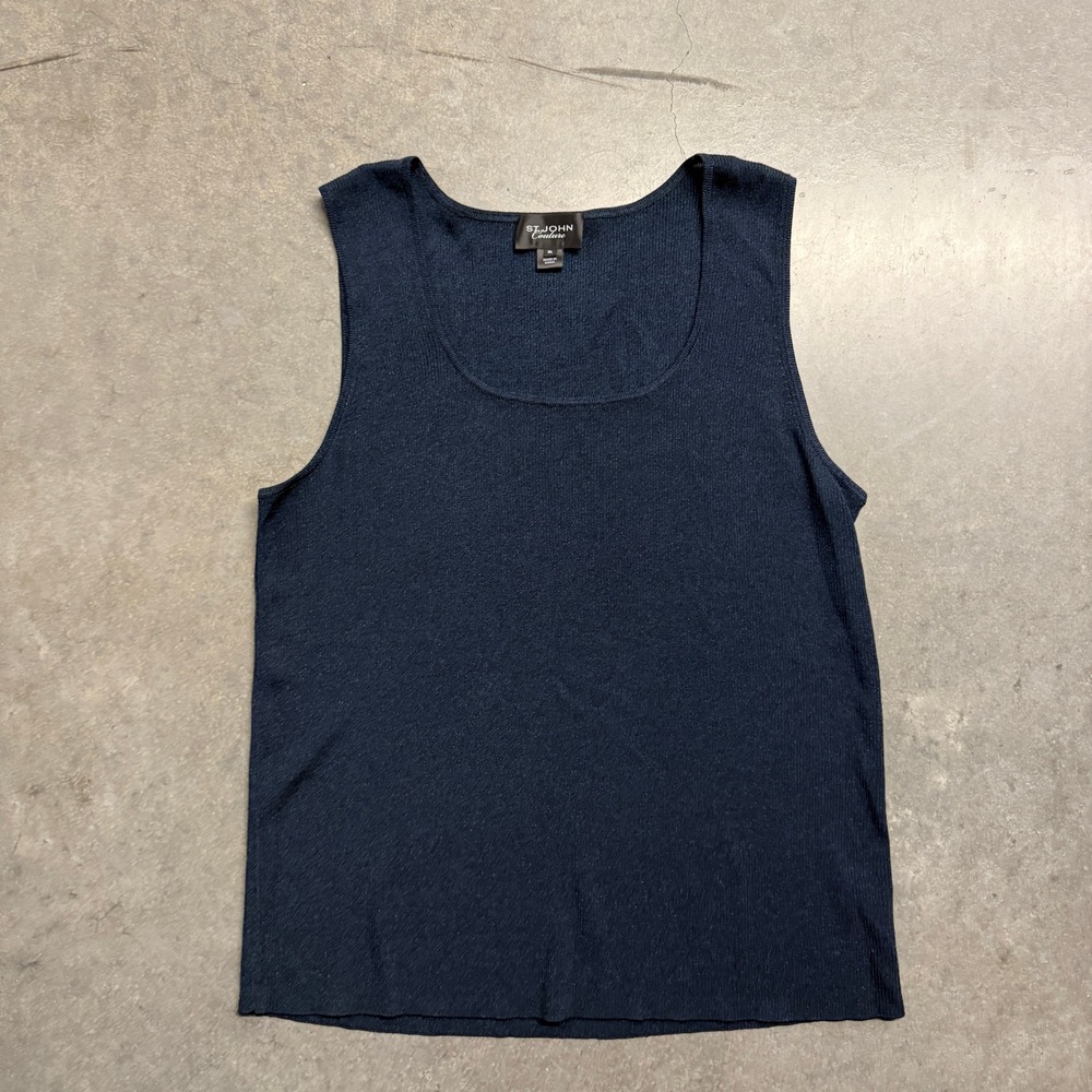 St. John Couture Navy Blue Knit Scoop Neck Tank Top Shell XL